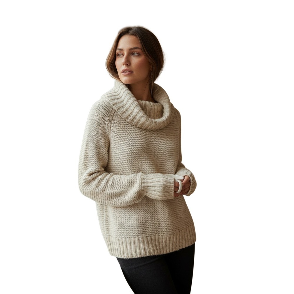 J.Crew Chunky Knit‎ Turtleneck Sweater Cream Alpaca Wool Blend S NWOT
